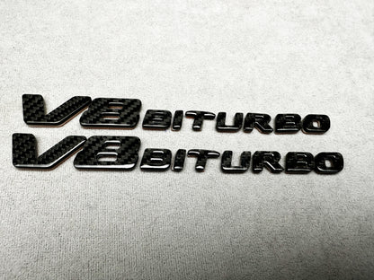 Performance-style V8 Biturbo carbon badges for Mercedes-Benz