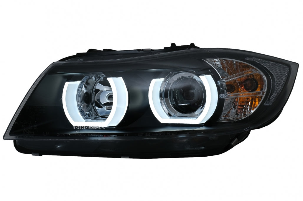 Xenon Headlights U-LED 3D Black for BMW 3 Series E90 E91 LHD (2005–2008)