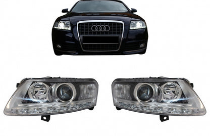 Xenon Headlights with LED DRL Chrome for Audi A6 C6 4F (2004–2008) Without AFS