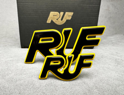 Premium yellow and black metal RUF emblem for Porsche Turbo customization